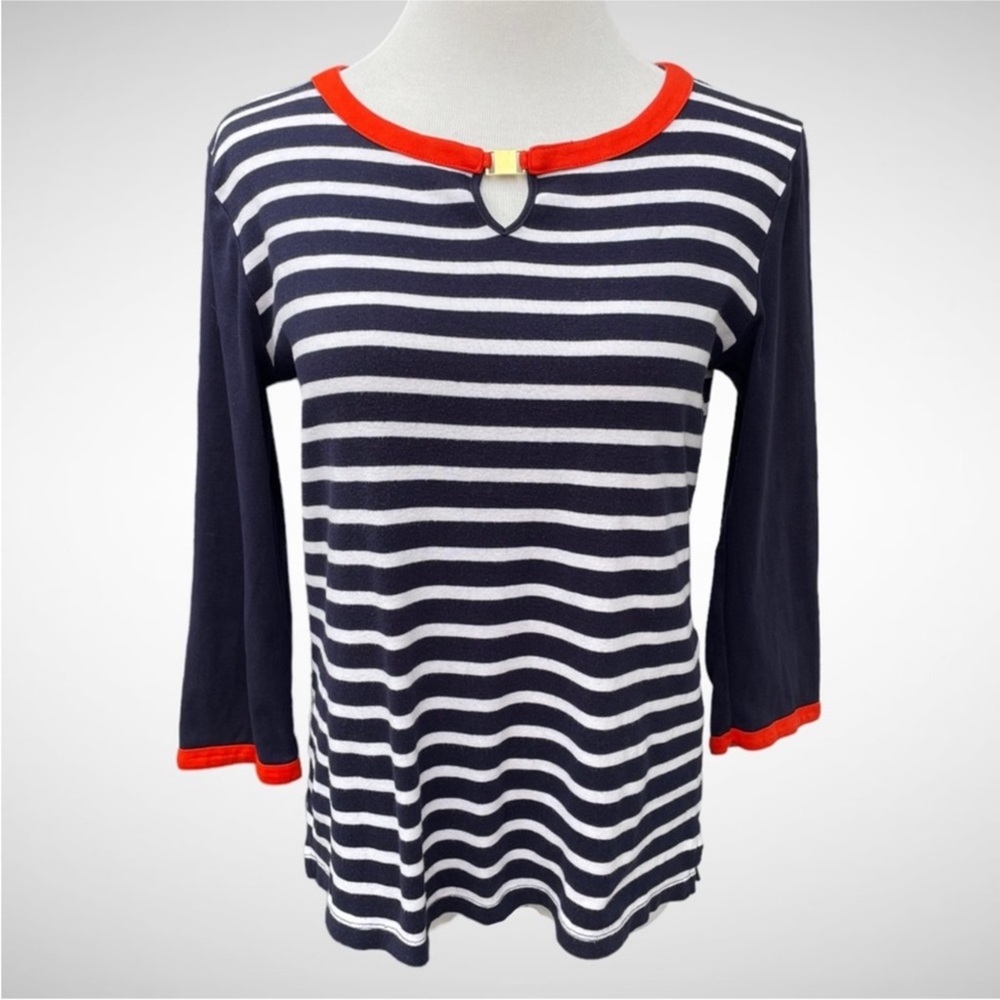 Jones New York 100% Cotton Nautical Striped Sweater